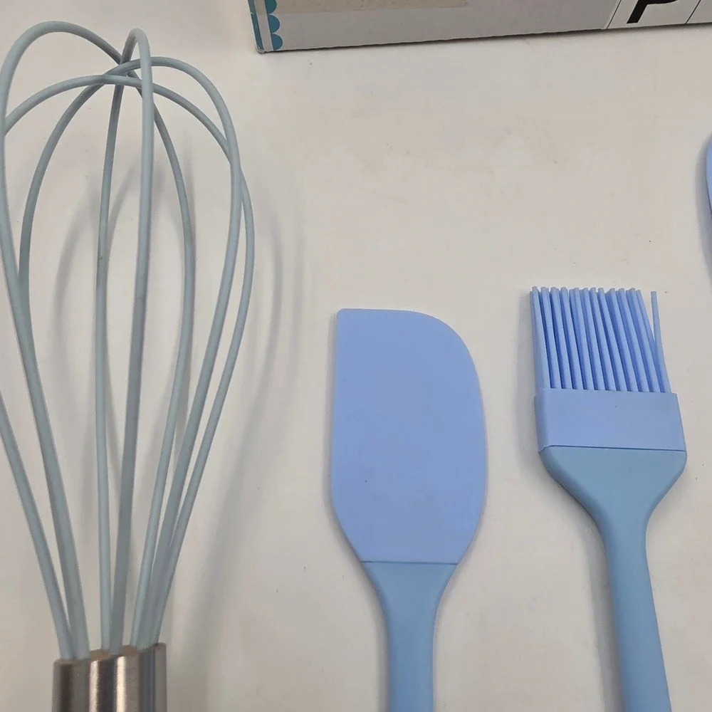Easy Baking 5 Piece Silicone Kitchen Utensil Set Blue Spatula Whisk Brush BPA L4